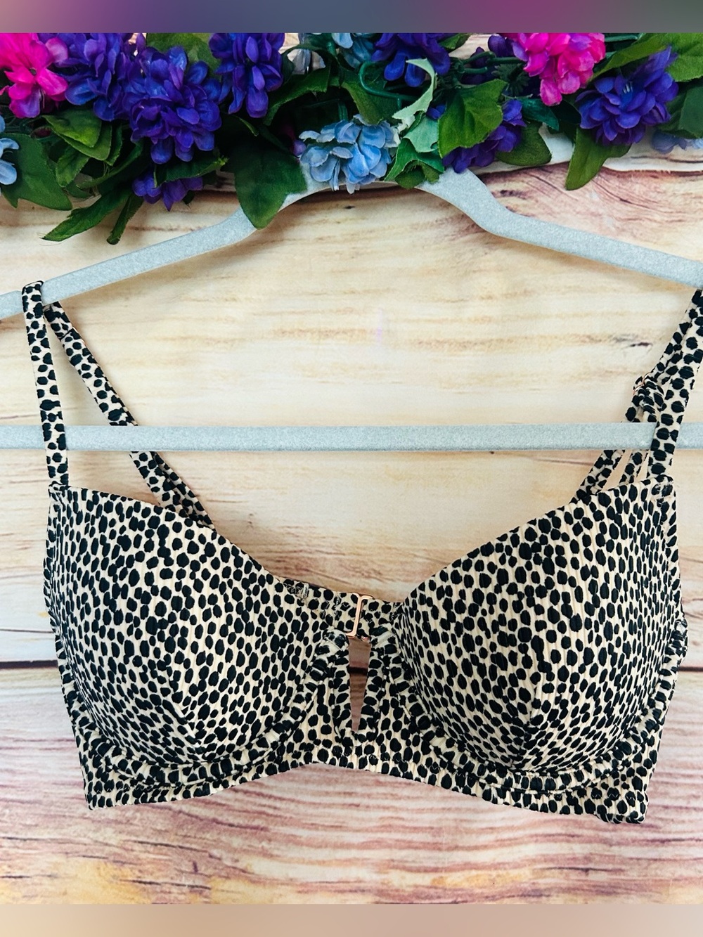 Shade & Shore Animal Cheetah Print Wired Balconette Padded Bikini Top 34B